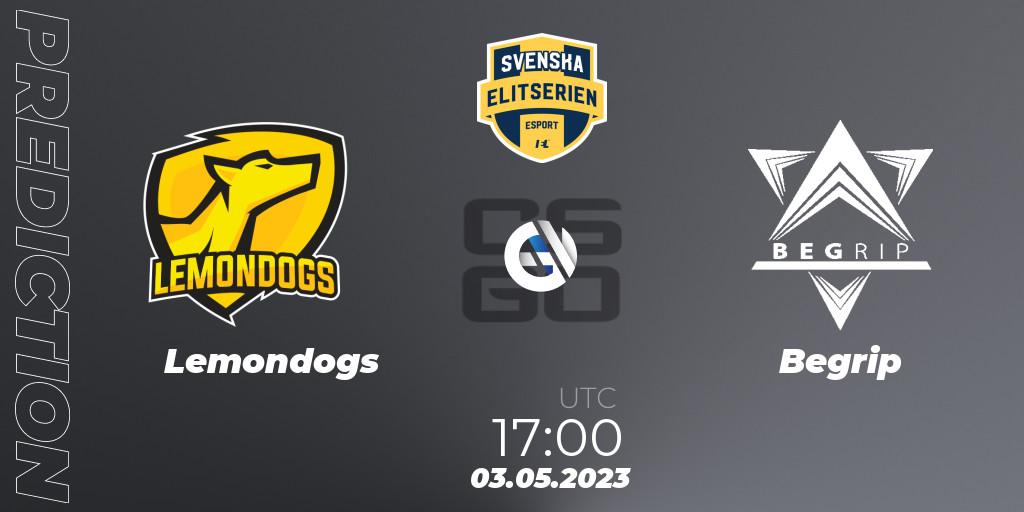Lemondogs vs Begrip: Match Prediction. 03.05.2023 at 17:00, Counter-Strike (CS2), Svenska Elitserien Spring 2023: Online Stage