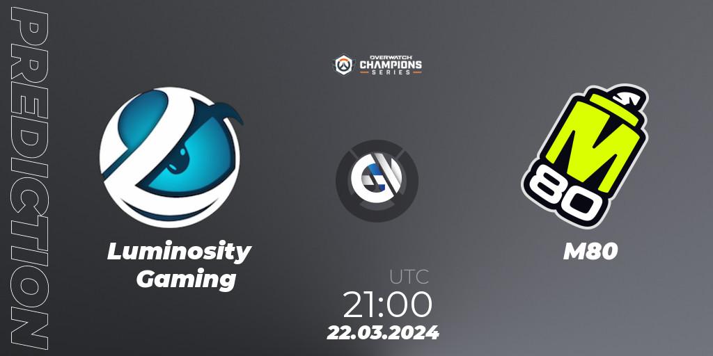 Luminosity Gaming vs M80: Match Prediction. 22.03.2024 at 21:00, Overwatch, Overwatch Champions Series 2024 - North America Stage 1 Main Event