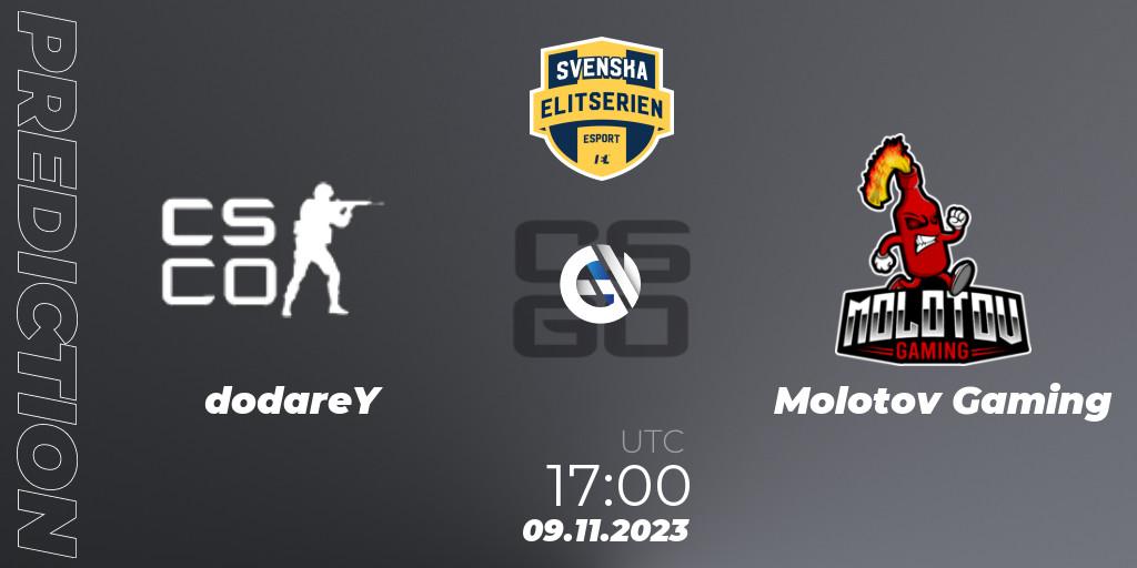 dodareY vs Molotov Gaming: Match Prediction. 09.11.2023 at 17:00, Counter-Strike (CS2), Svenska Elitserien Fall 2023: Online Stage
