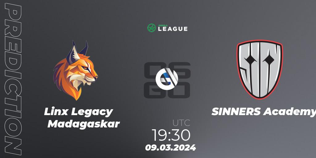 Linx Legacy Madagaskar vs SINNERS Academy: Match Prediction. 09.03.2024 at 19:30, Counter-Strike (CS2), ESEA Season 48: Main Division - Europe