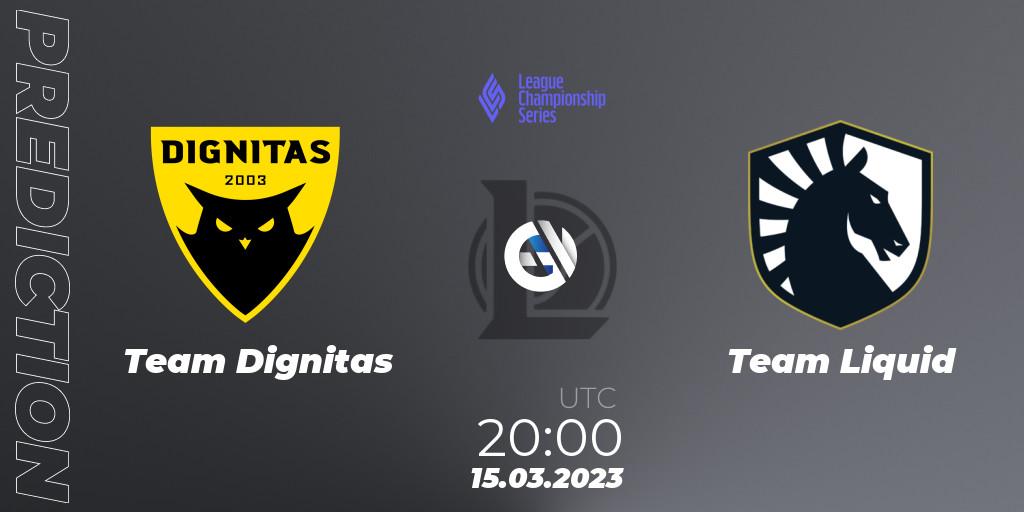 Team Dignitas vs Team Liquid: Match Prediction. 16.03.2023 at 01:00, LoL, LCS Spring 2023 - Group Stage