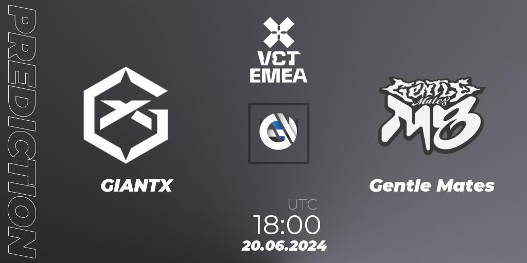 GIANTX vs Gentle Mates: Match Prediction. 20.06.2024 at 19:00, VALORANT, VALORANT Champions Tour 2024: EMEA League - Stage 2 - Group Stage