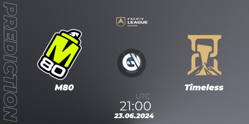 M80 vs Timeless: Match Prediction. 23.06.2024 at 22:00, Overwatch, FACEIT League Season 1 - NA Master Road to EWC