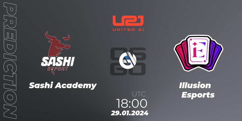 Sashi Academy vs Illusion Esports: Match Prediction. 29.01.2024 at 18:00, Counter-Strike (CS2), United21 Season 10: Division 2