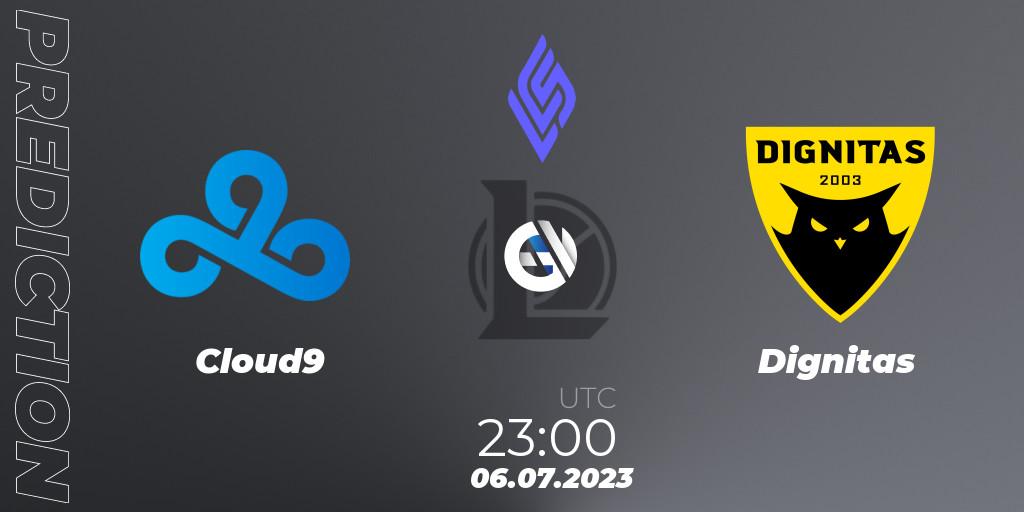 Cloud9 vs Dignitas: Match Prediction. 06.07.2023 at 22:00, LoL, LCS Summer 2023 - Group Stage