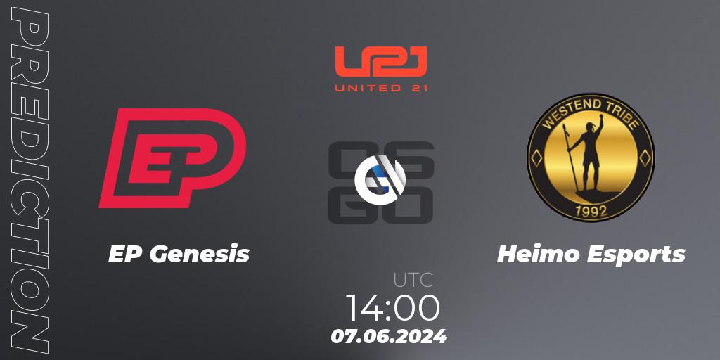 EP Genesis vs Heimo Esports: Match Prediction. 07.06.2024 at 14:00, Counter-Strike (CS2), United21 Season 14: Division 2