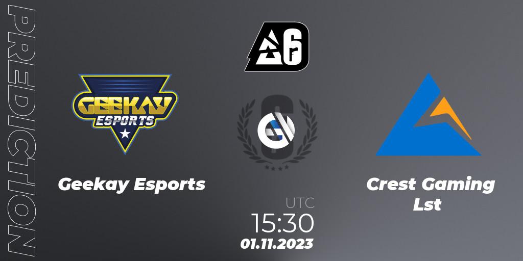 Geekay Esports vs Crest Gaming Lst: Match Prediction. 01.11.2023 at 15:30, Rainbow Six, BLAST Major USA 2023