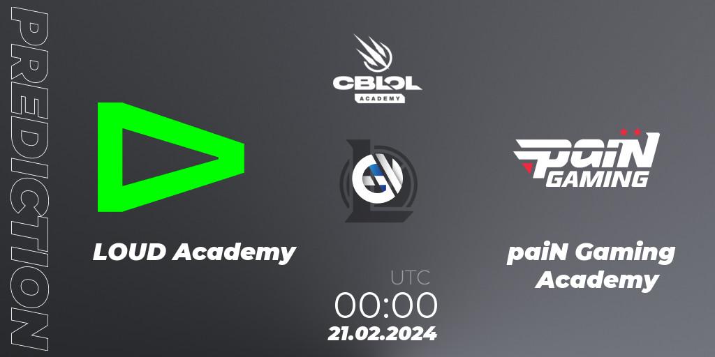LOUD Academy vs paiN Gaming Academy: Match Prediction. 21.02.2024 at 00:00, LoL, CBLOL Academy Split 1 2024