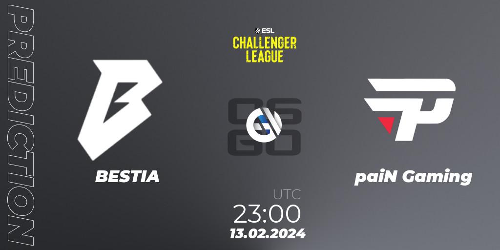 BESTIA vs paiN Gaming: Match Prediction. 13.02.2024 at 23:00, Counter-Strike (CS2), ESL Challenger League Season 47: South America
