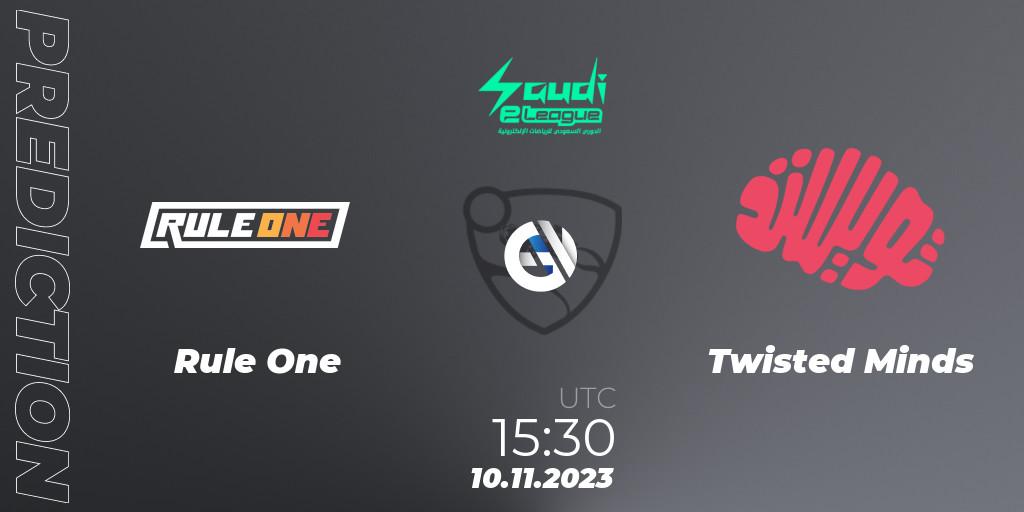 Rule One vs Twisted Minds: Match Prediction. 10.11.2023 at 15:30, Rocket League, Saudi eLeagues 2023: Season 2