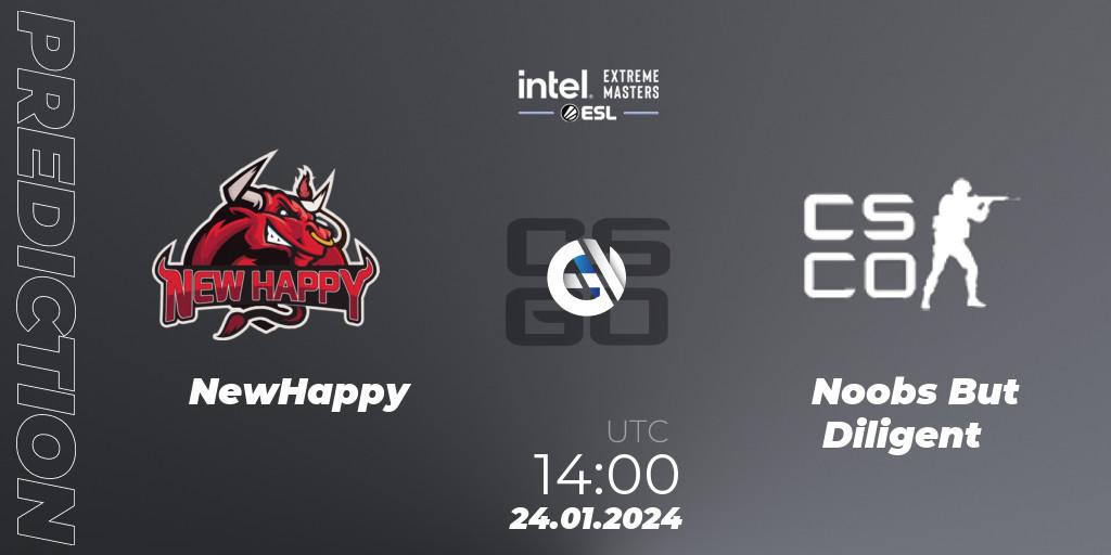 NewHappy vs Noobs But Diligent: Match Prediction. 24.01.2024 at 14:00, Counter-Strike (CS2), Intel Extreme Masters China 2024: Asian Open Qualifier #2