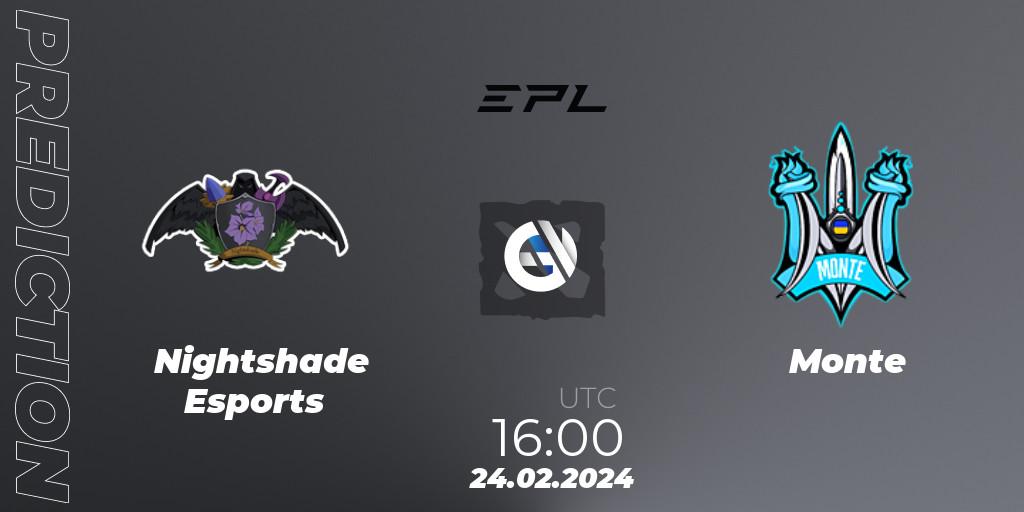 Nightshade Esports vs Monte: Match Prediction. 24.02.2024 at 16:12, Dota 2, European Pro League Season 17: Division 2