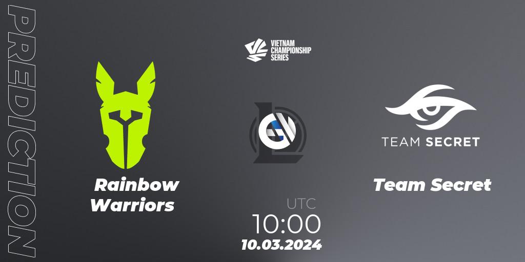 Rainbow Warriors vs Team Secret: Match Prediction. 10.03.24, LoL, VCS Dawn 2024 - Group Stage