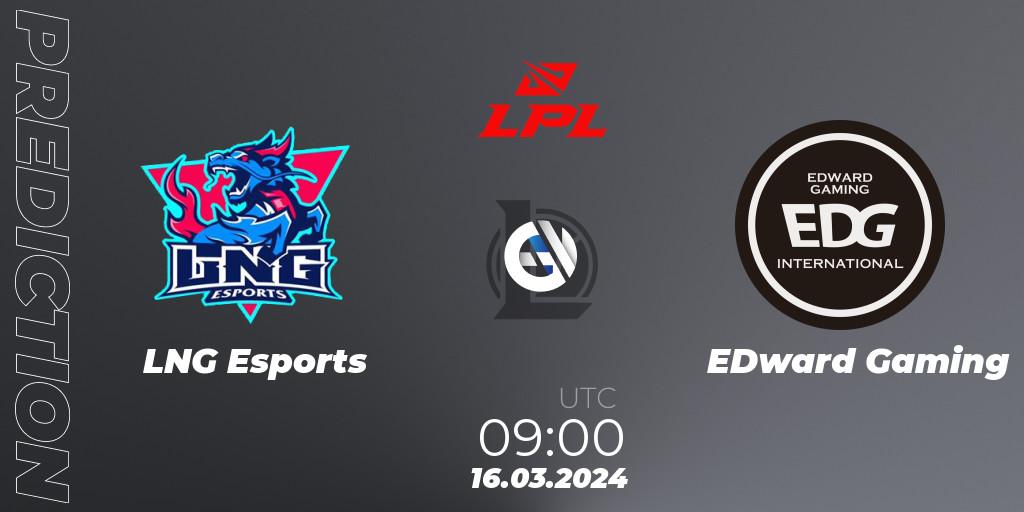 LNG Esports vs EDward Gaming: Match Prediction. 16.03.2024 at 09:00, LoL, LPL Spring 2024 - Group Stage