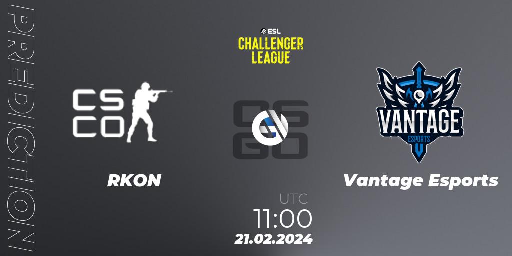 RKON vs Vantage Esports: Match Prediction. 27.02.2024 at 10:00, Counter-Strike (CS2), ESL Challenger League Season 47: Oceania