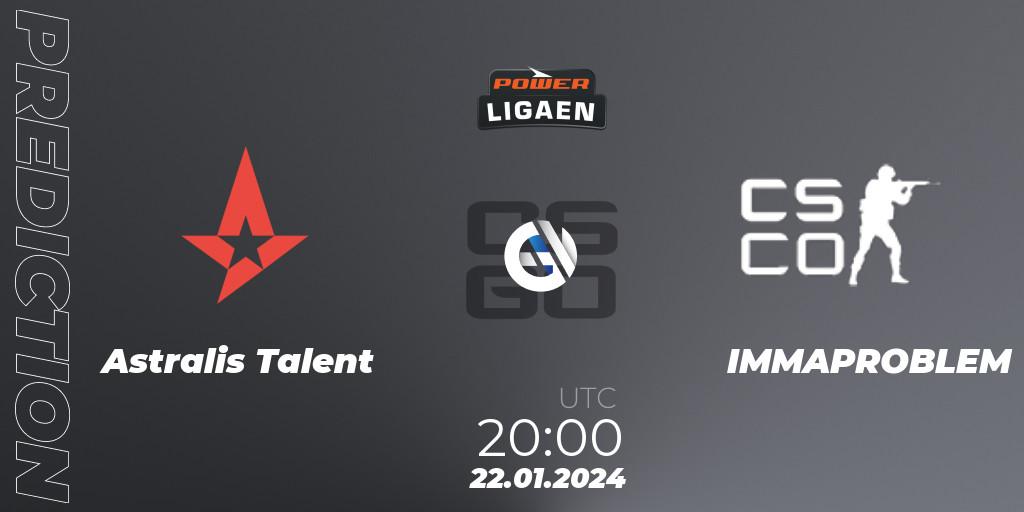 Astralis Talent vs IMMAPROBLEM: Match Prediction. 22.01.2024 at 20:00, Counter-Strike (CS2), Dust2.dk Ligaen Season 25