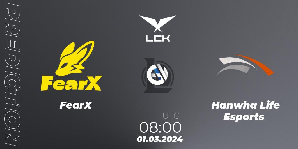 FearX vs Hanwha Life Esports: Match Prediction. 01.03.24, LoL, LCK Spring 2024 - Group Stage
