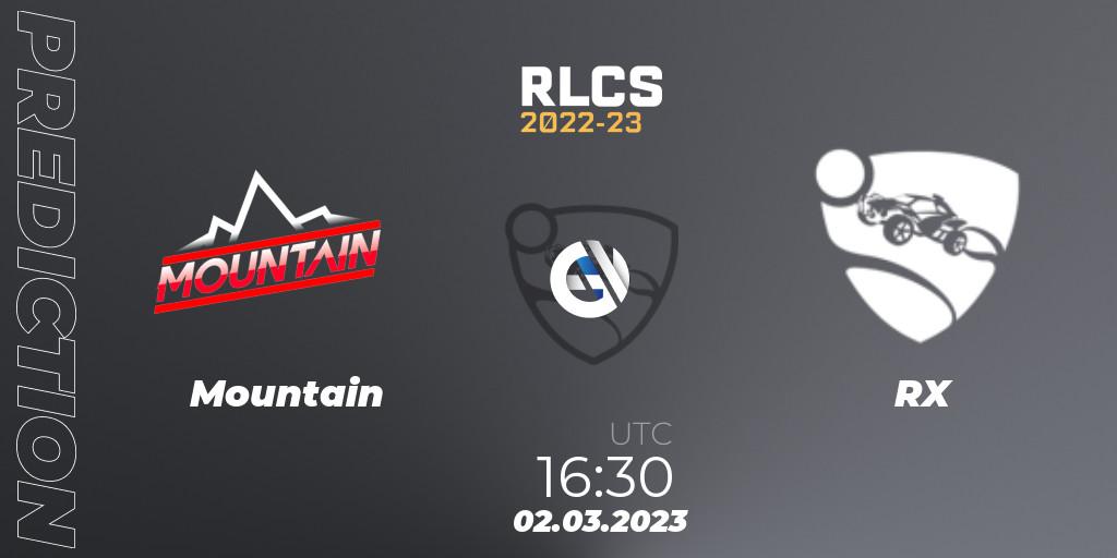 Mountain vs RX: Match Prediction. 02.03.2023 at 16:30, Rocket League, RLCS 2022-23 - Winter: Middle East and North Africa Regional 3 - Winter Invitational