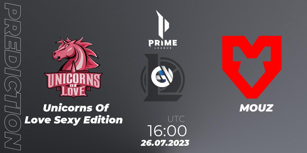 Unicorns Of Love Sexy Edition vs MOUZ: Match Prediction. 26.07.2023 at 16:00, LoL, Prime League Summer 2023 - Playoffs