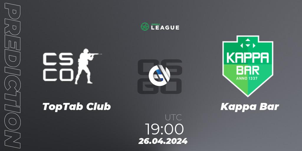 TopTab Club vs Kappa Bar: Match Prediction. 26.04.2024 at 19:00, Counter-Strike (CS2), ESEA Season 49: Advanced Division - Europe