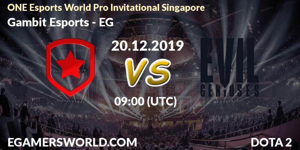 Gambit Esports vs EG: Match Prediction. 20.12.19, Dota 2, ONE Esports World Pro Invitational Singapore