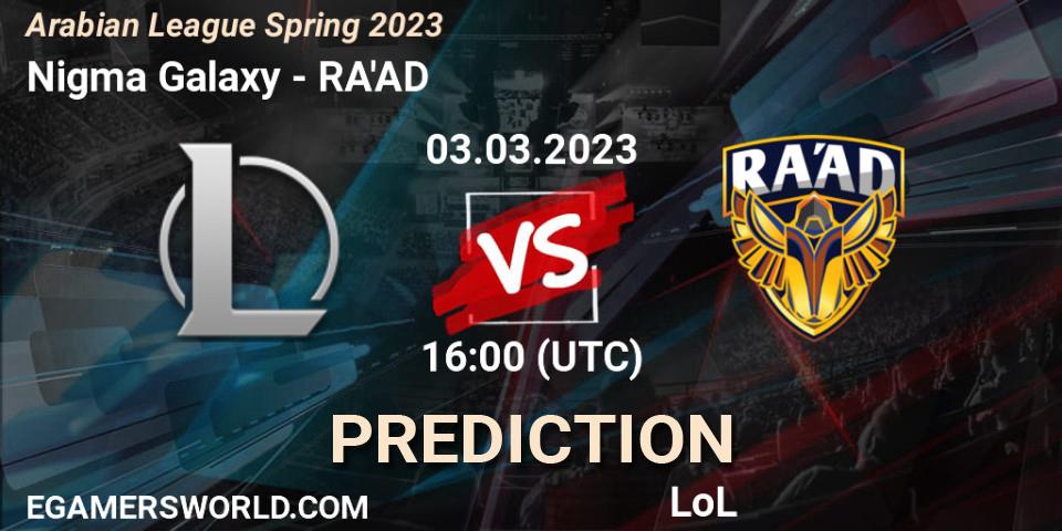 Nigma Galaxy MENA vs RA'AD: Match Prediction. 10.02.23, LoL, Arabian League Spring 2023