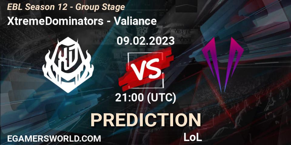 XtremeDominators vs Valiance: Match Prediction. 09.02.23, LoL, EBL Season 12 - Group Stage