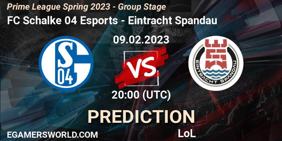 FC Schalke 04 Esports vs Eintracht Spandau: Match Prediction. 09.02.23, LoL, Prime League Spring 2023 - Group Stage