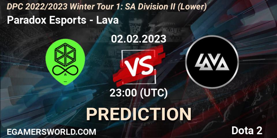 Paradox Esports vs Lava: Match Prediction. 03.02.23, Dota 2, DPC 2022/2023 Winter Tour 1: SA Division II (Lower)