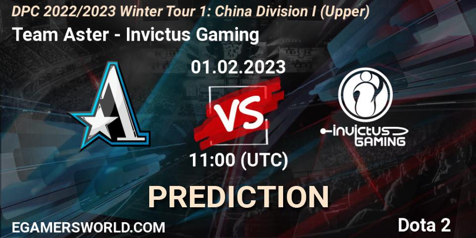 Team Aster vs Invictus Gaming: Match Prediction. 01.02.23, Dota 2, DPC 2022/2023 Winter Tour 1: CN Division I (Upper)