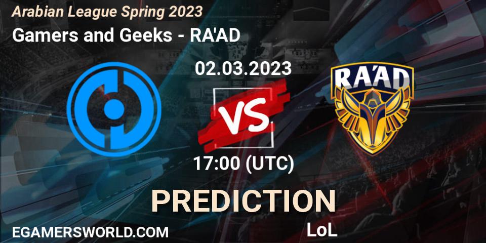 Gamers and Geeks vs RA'AD: Match Prediction. 09.02.23, LoL, Arabian League Spring 2023