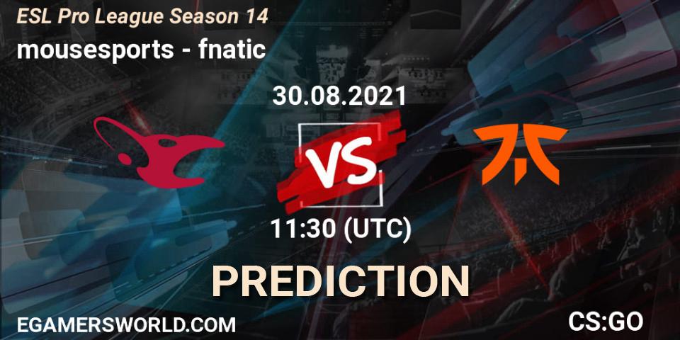 mousesports vs fnatic: Match Prediction. 30.08.21, CS2 (CS:GO), ESL Pro League Season 14