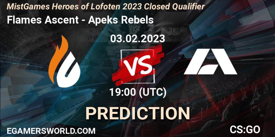 Flames Ascent vs Apeks Rebels: Match Prediction. 03.02.23, CS2 (CS:GO), MistGames Heroes of Lofoten: Closed Qualifier