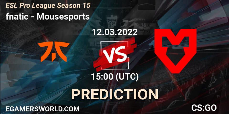 fnatic vs Mousesports: Match Prediction. 12.03.22, CS2 (CS:GO), ESL Pro League Season 15