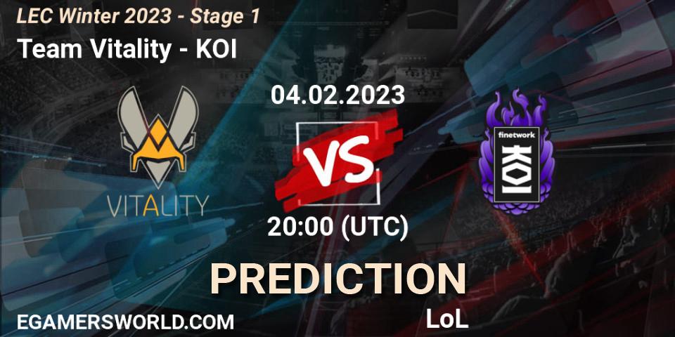 Team Vitality vs KOI: Match Prediction. 04.02.23, LoL, LEC Winter 2023 - Stage 1