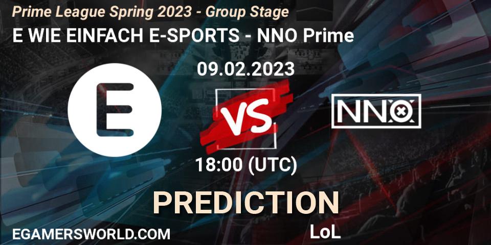E WIE EINFACH E-SPORTS vs NNO Prime: Match Prediction. 09.02.23, LoL, Prime League Spring 2023 - Group Stage