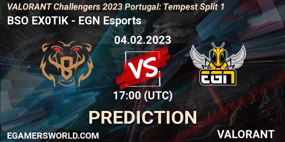 BSO EX0TIK vs EGN Esports: Match Prediction. 04.02.23, VALORANT, VALORANT Challengers 2023 Portugal: Tempest Split 1