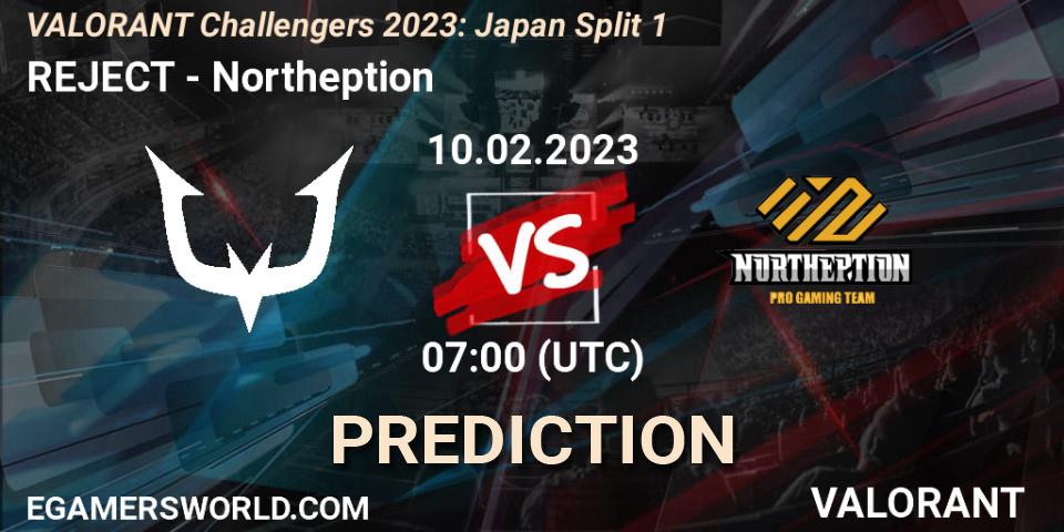 REJECT vs Northeption: Match Prediction. 10.02.23, VALORANT, VALORANT Challengers 2023: Japan Split 1