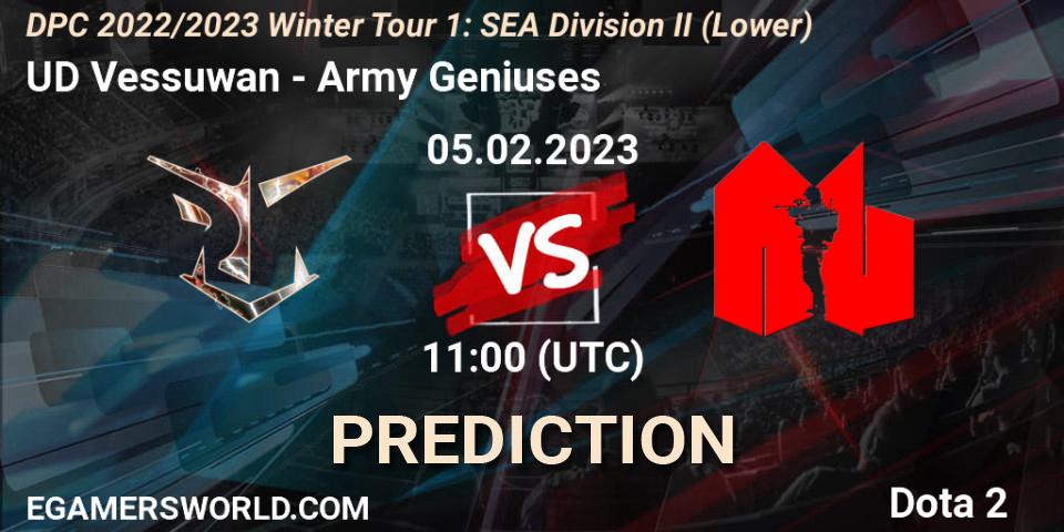 UD Vessuwan vs Army Geniuses: Match Prediction. 05.02.23, Dota 2, DPC 2022/2023 Winter Tour 1: SEA Division II (Lower)