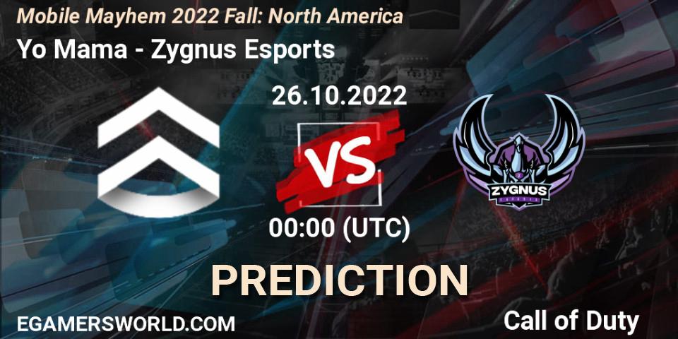 Yo Mama vs Zygnus Esports: Match Prediction. 26.10.22, Call of Duty, Mobile Mayhem 2022 Fall: North America