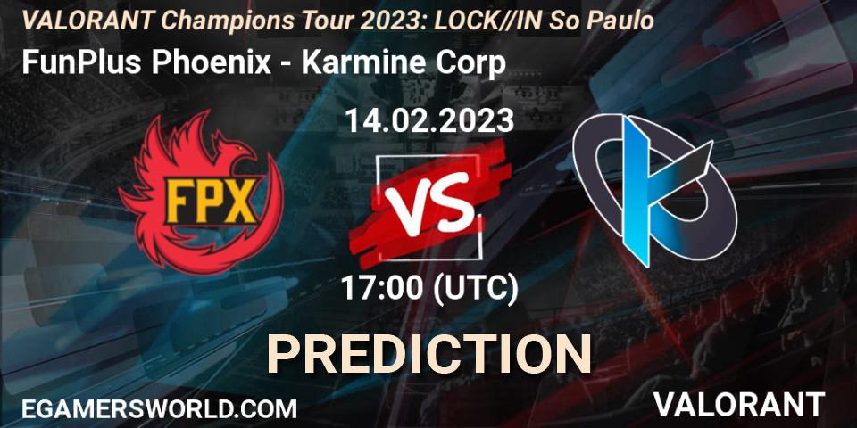 FunPlus Phoenix vs Karmine Corp: Match Prediction. 14.02.23, VALORANT, VALORANT Champions Tour 2023: LOCK//IN São Paulo