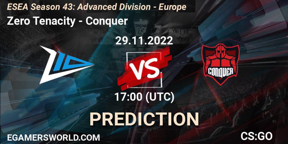 Zero Tenacity vs Conquer: Match Prediction. 29.11.22, CS2 (CS:GO), ESEA Season 43: Advanced Division - Europe