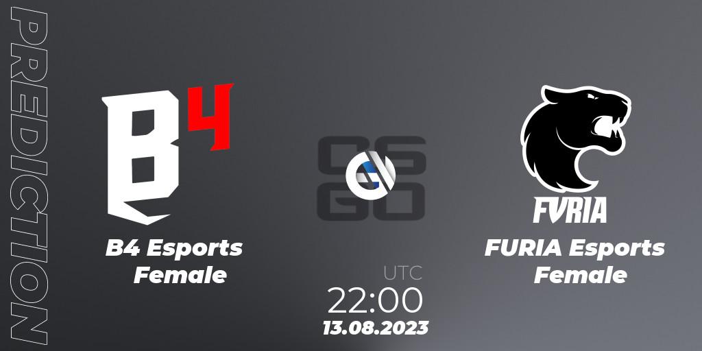 B4 Esports Female vs FURIA Esports Female: Match Prediction. 13.08.23, CS2 (CS:GO), Gamers Club Women Masters VII