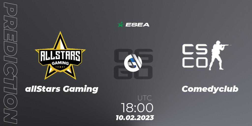 allStars Gaming vs Comedyclub: Match Prediction. 10.02.23, CS2 (CS:GO), ESEA Season 44: Advanced Division - Europe