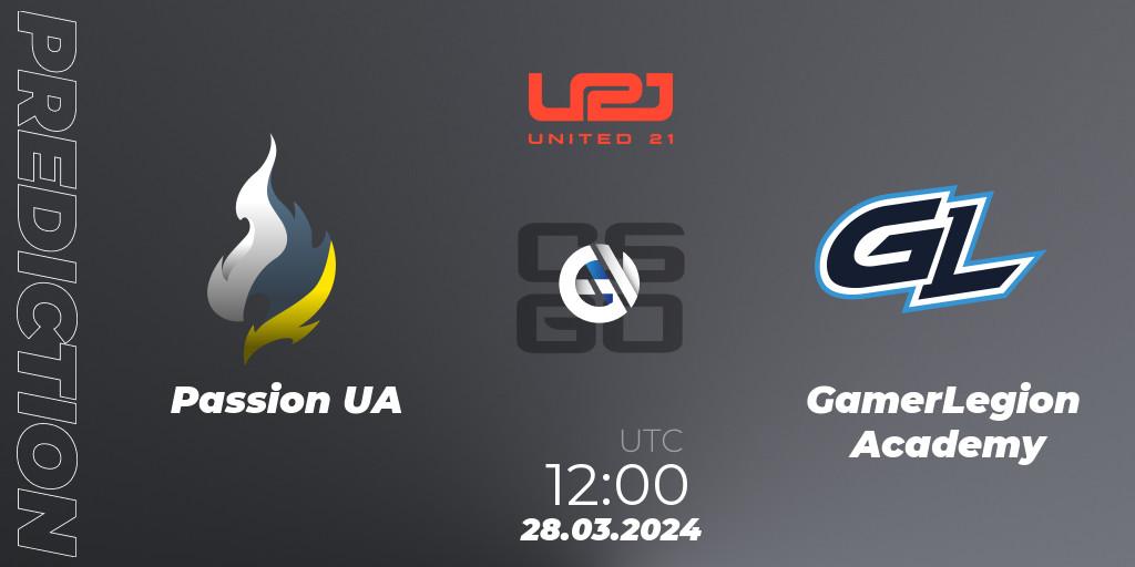 Passion UA vs GamerLegion Academy: Match Prediction. 28.03.24, CS2 (CS:GO), United21 Season 13