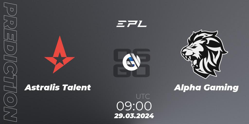 Astralis Talent vs Alpha Gaming: Match Prediction. 29.03.24, CS2 (CS:GO), European Pro League Season 16: Division 2