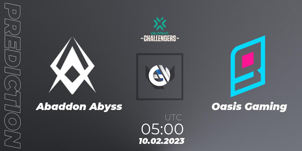 Abaddon Abyss vs Oasis Gaming: Match Prediction. 10.02.23, VALORANT, VALORANT Challengers 2023: Philippines Split 1