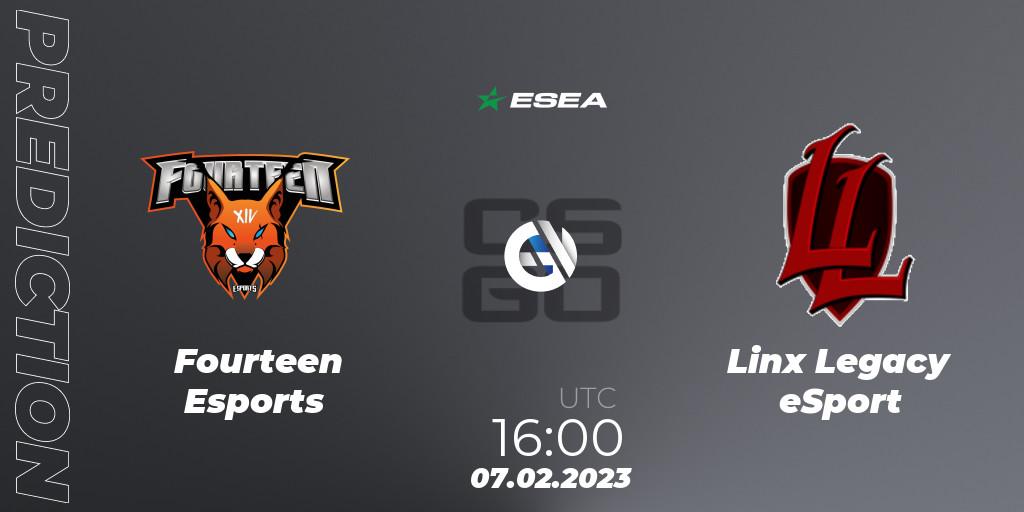 Fourteen Esports vs Linx Legacy eSport: Match Prediction. 17.02.23, CS2 (CS:GO), ESEA Season 44: Advanced Division - Europe