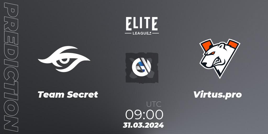 Team Secret vs Virtus.pro: Match Prediction. 31.03.24, Dota 2, Elite League: Swiss Stage