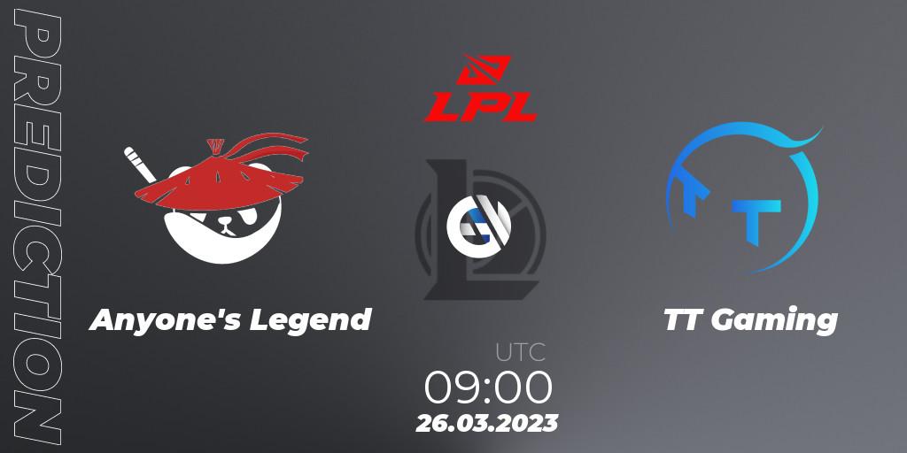 Anyone's Legend vs TT Gaming: Match Prediction. 26.03.23, LoL, LPL Spring 2023 - Group Stage